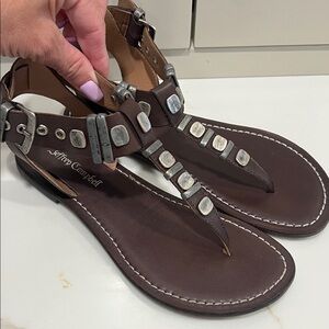 Jeffrey Campbell Dark Brown Leather Studded Thong Sandals